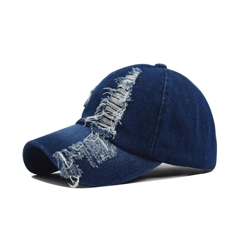 Holed Baseball Caps Vintage Washed Distressed Caps Fashion Sports Denim Hats Plain Women Men Dad Caps