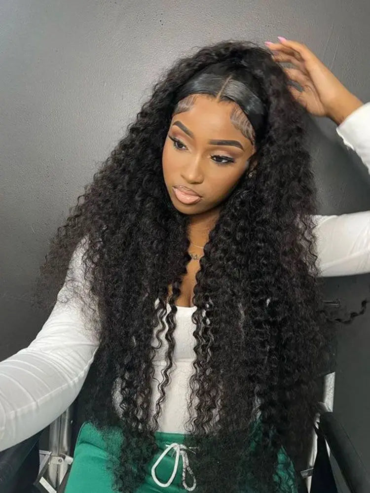 Water Wave Glueless Wigs Wear And Go 3 IN 1 Half Wigs Human Hair 200% Density Machine Made Clip-in Wigs With Drawstring Seamless