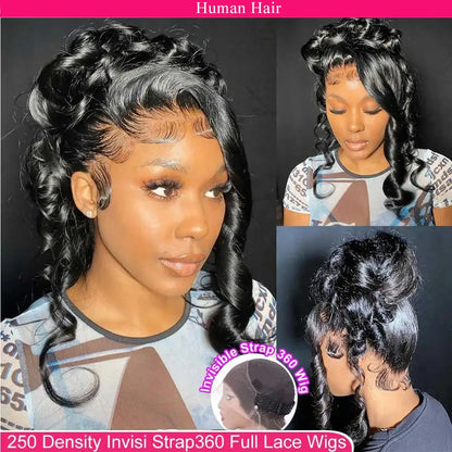 360 Lace Front Wigs Human Hair with Drawstring Pre Plucked Hidden Strap 360 HD Full Lace Body Wave Frontal Wig Glueless Wigs