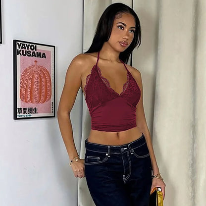 2025 New Fashion Tank Top Sexy Lace Backless Women Tops Strap Tank Top Sexy Women Clothing m
