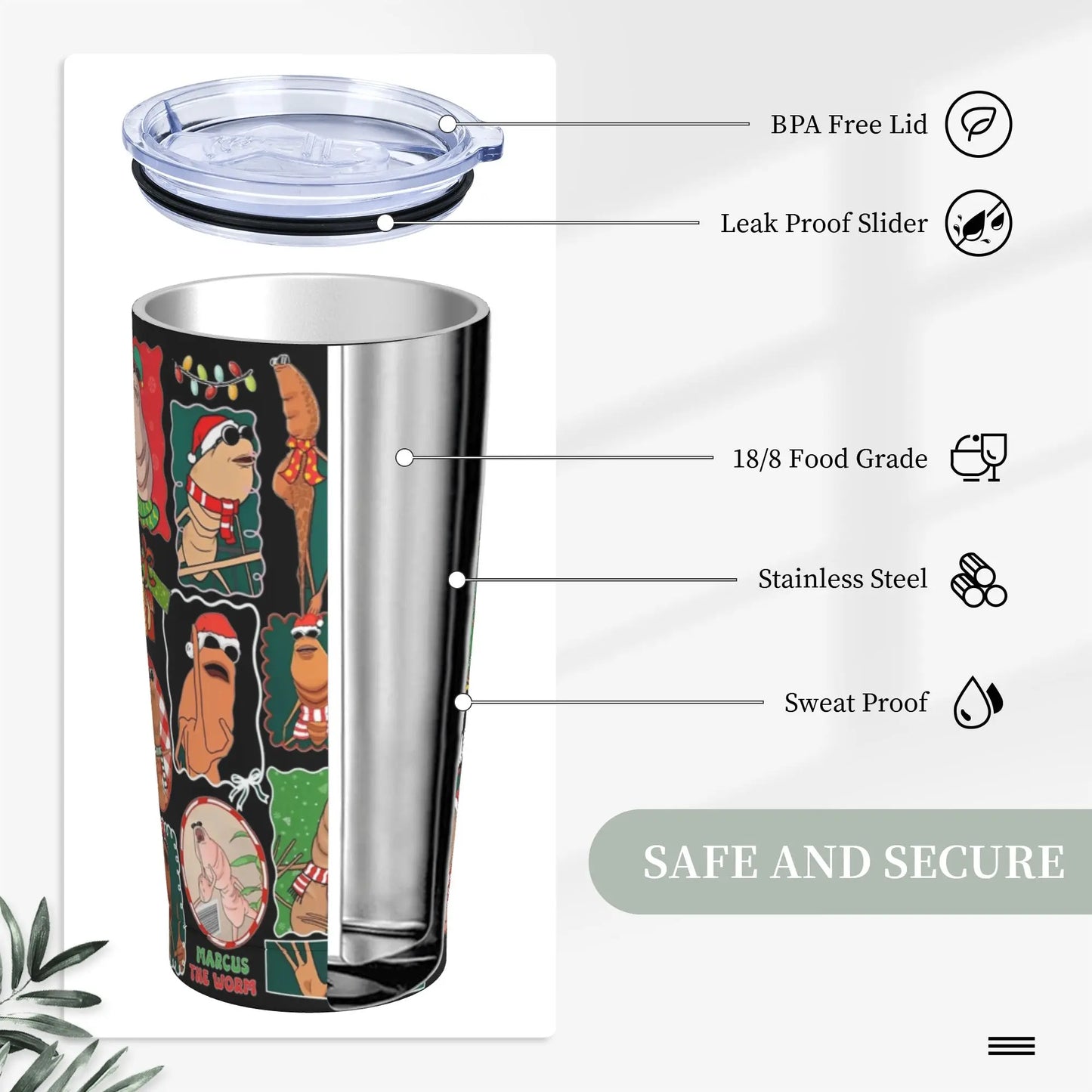Marcus The Worm Christmas Meme  Tumbler With Straw  Stainless Steel Travel Mugs Double Wall Vacuum Insulated