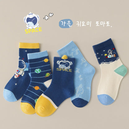 Auutumn Winter Girls Socks Retro Maillard Color Ruffle Socks Children's Calf Socks Cotton Socks  5 Pairs
