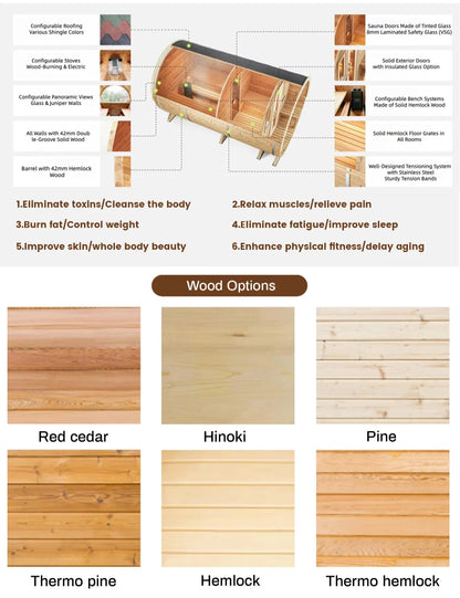 Customizable 6 Person Outdoor Sauna with Hot Tub Canadian Hemlock Wood Traditional Steam Sauna with Jacuzzi for Resort