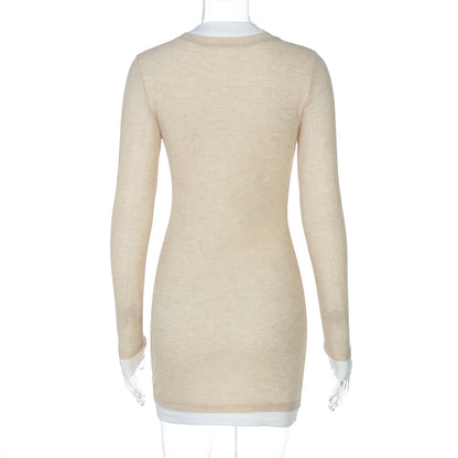 Dulzura 2025 Autumn Latest Fashion Casual O-Neck Long Sleeve Slim Patchwork Mini Dress Birthday Party Club Street Style Clothes