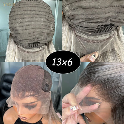 Long Heat Resistant 13x6 Synthetic Lace Front Wig Japan Futura Hair Ombre Highlights Silky Straight Hair Pre Plucked Hairline