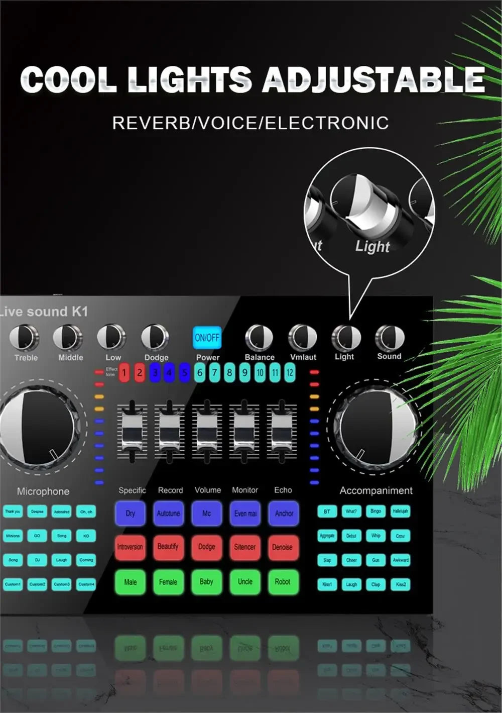 K1 Professional Live Sound Card Audio Mixer DJ Equipment Sound Card Effects Processors for Music Karaoke Recorder Live Broadcast