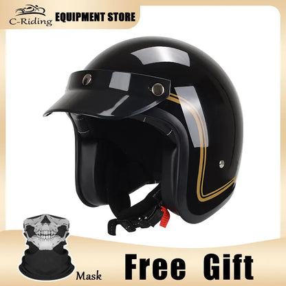Hot Sale Open Face Helmet Retro 3/4 Jet Motorcycle Helmets Men ABS Shell Safty Cap German Style Four Seasons DOT Approved