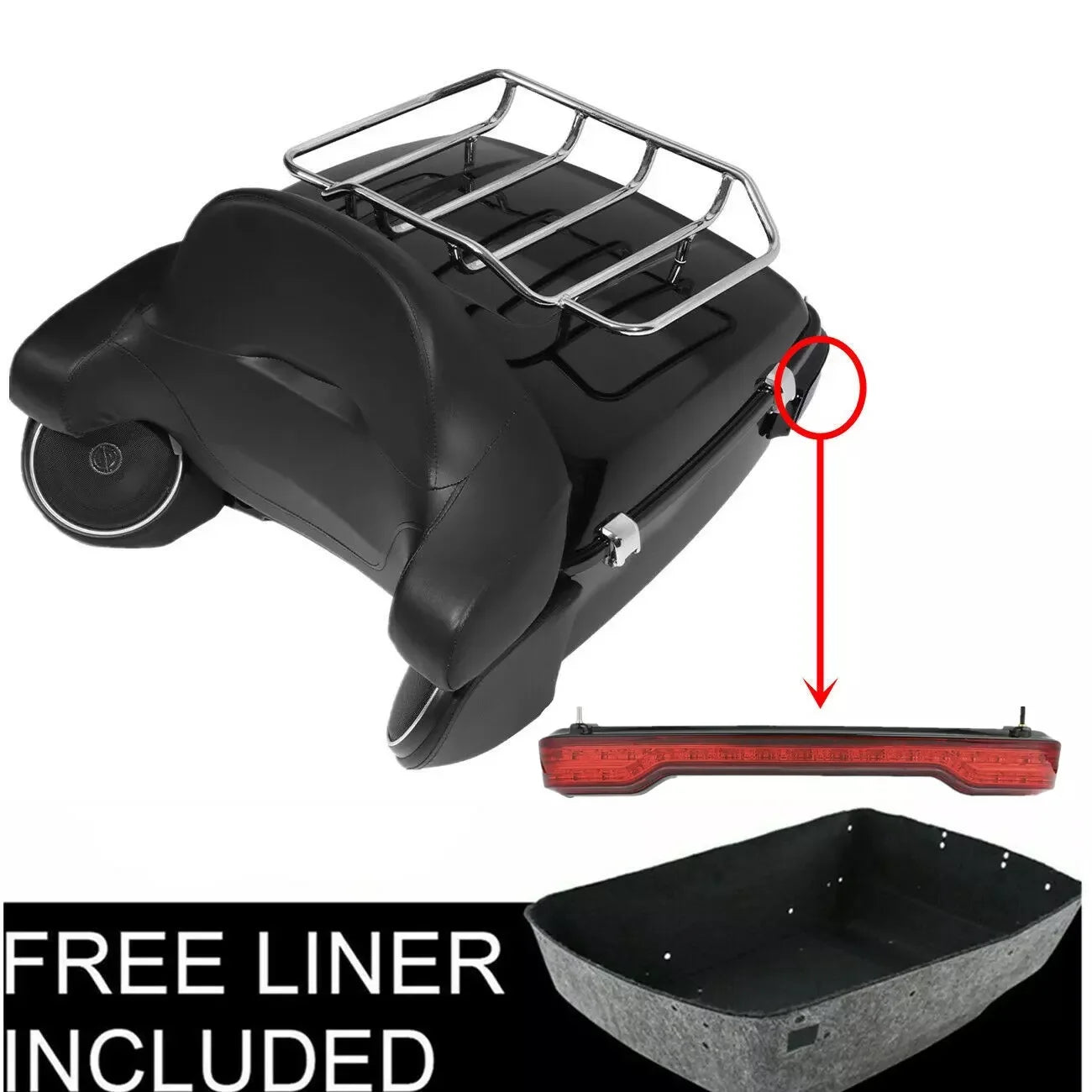 Motorcycle King Trunk Backrest Rack Light Speakers For Harley Touring Electra Glide 2014-2025