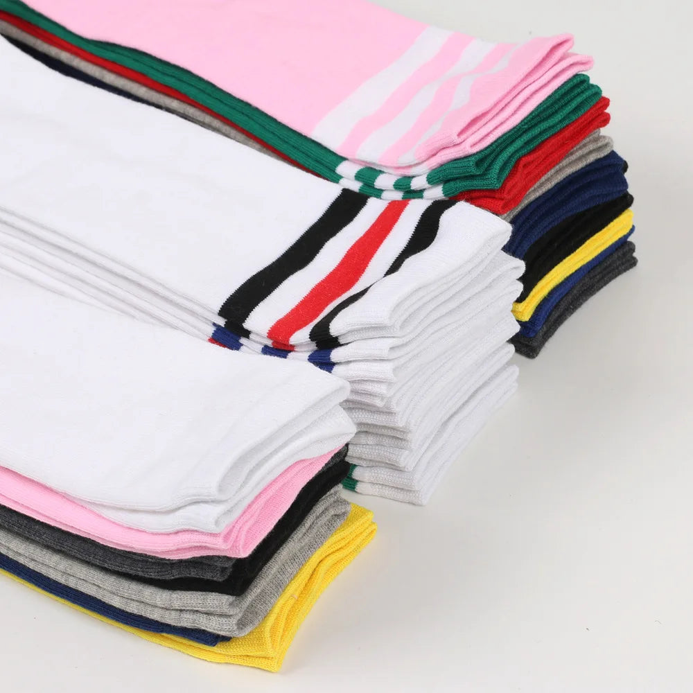 Middle Tube Sock Women Striped Knee High Ladies Japanese Harajuku College Style Cotton Summer Calf Sock Black White Female Gift