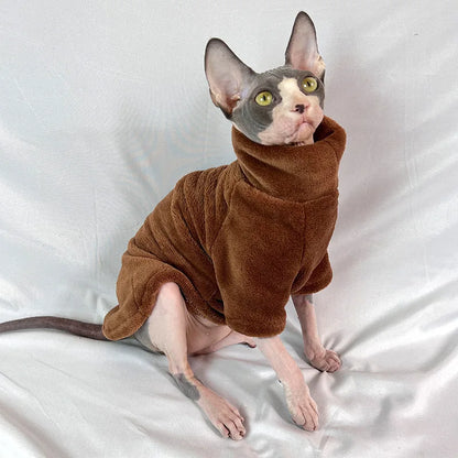 Soft Warm High Neck Fleece Pet Cat Hoodie Kitten Coat Sphynx Clothing without Hat for Cats Autumn Winter Pet Clothes Outfits
