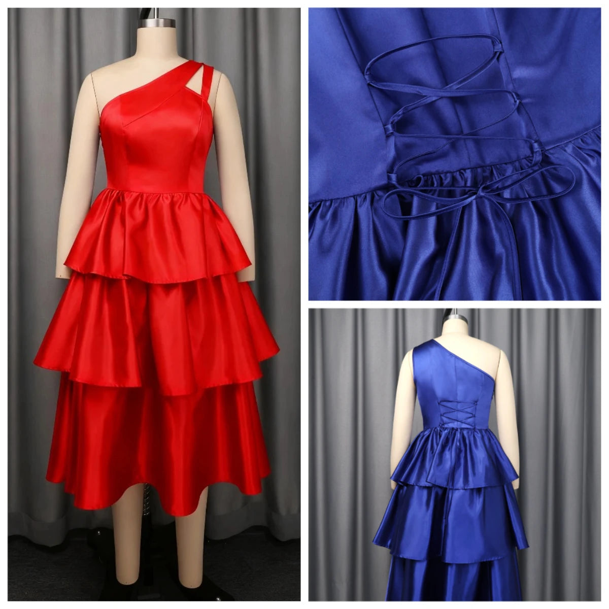 Women Elegant Shiny One Shoulder Ruffle Layered Christmas Party Dresses Date Out Birthday Wedding Guest Event Occasion Gowns New