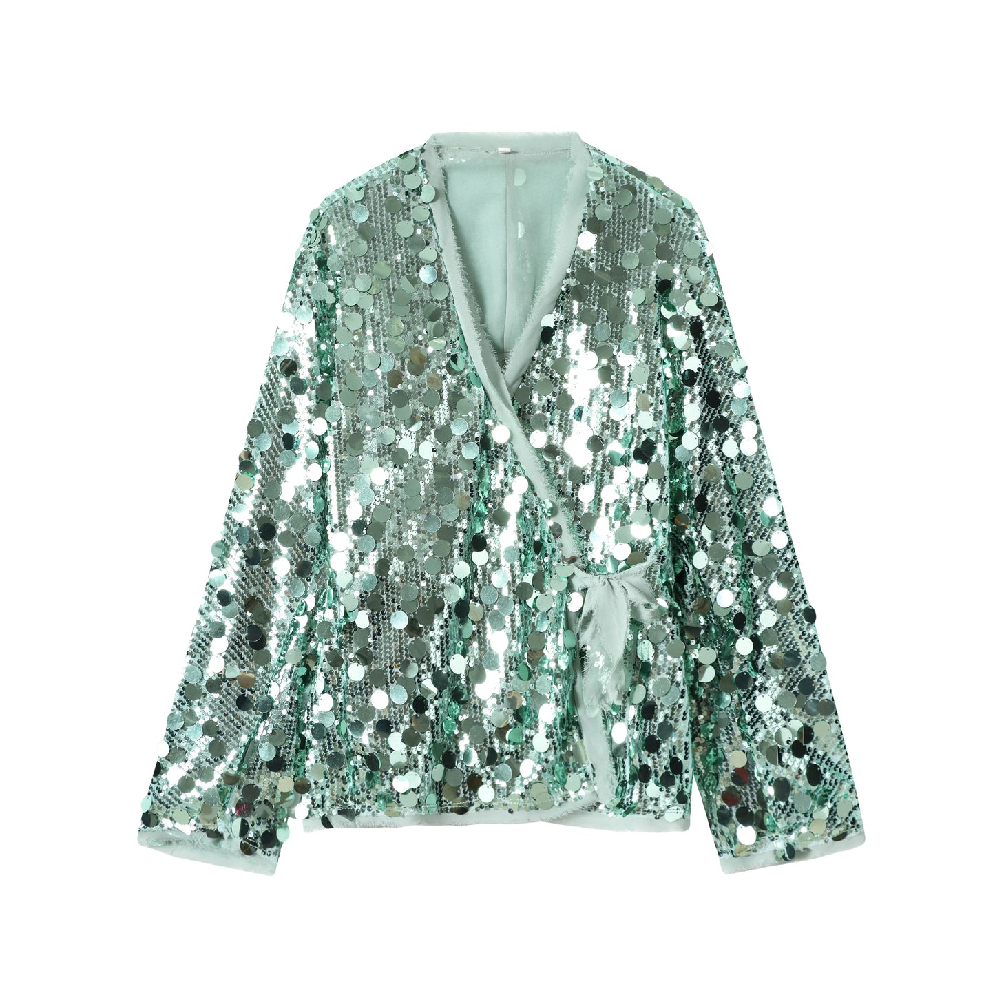 YENKYE New Autumn Women Sequin Kimono Jacket Coat Long Sleeve V Neck Female Casual Loose Outerwear Chic Lady Wrap Outfits