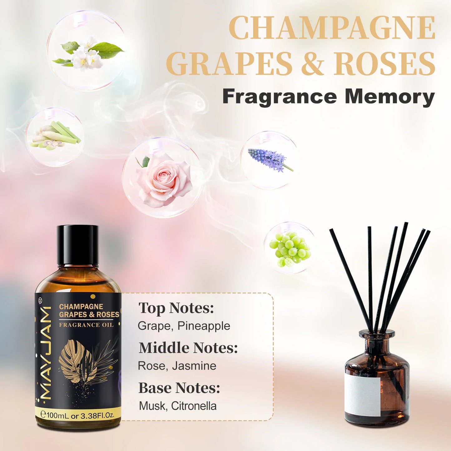 MAYJAM 100ml Fragrance Oil White Santal Amber Chocolate Moroccan Rose Aromatic Essential Oil for Humidifier Diffuser Gift Box