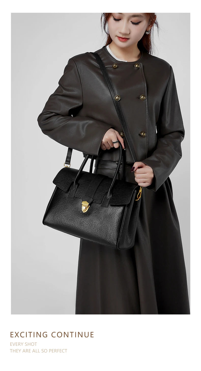 Burminsa Cowhide Genuine Leather Tote Handbags For Women 2025 Luxury Designer Satchel Commuter Ladies Shoulder Crossbody Bags