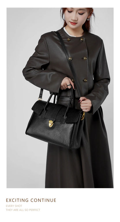 Burminsa Cowhide Genuine Leather Tote Handbags For Women 2025 Luxury Designer Satchel Commuter Ladies Shoulder Crossbody Bags