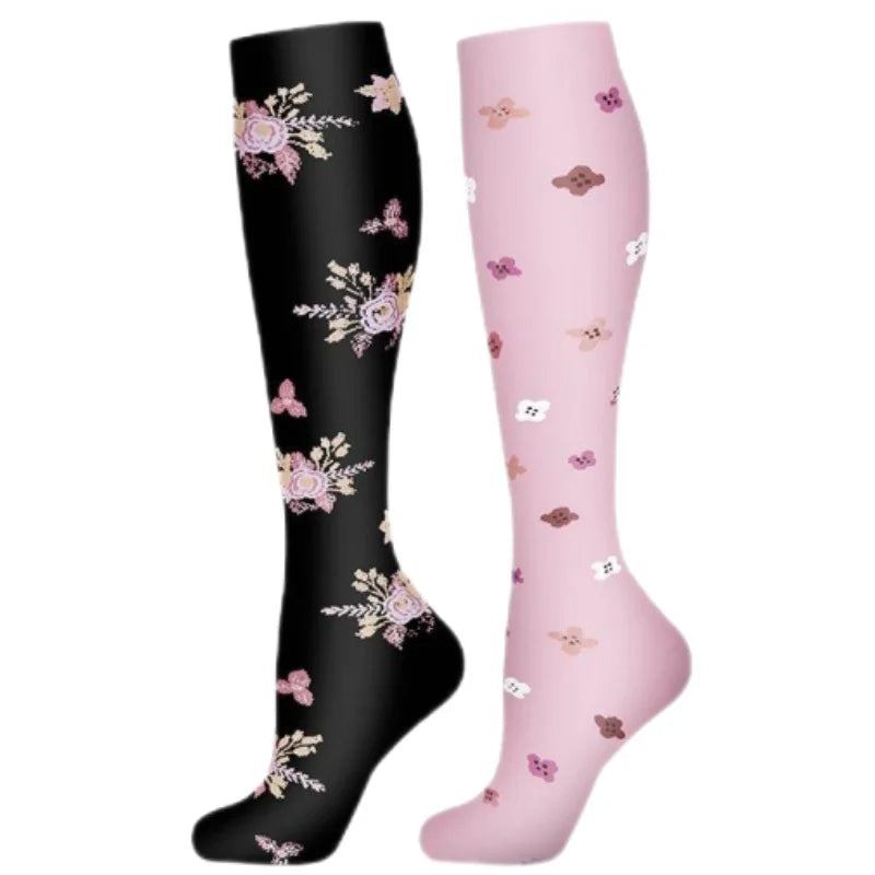 2Pairs New Cat Compression Socks Knee High 20-30 Mmhg Fit Medical Edema Diabetes Varicose Veins Running Compression Sports Socks