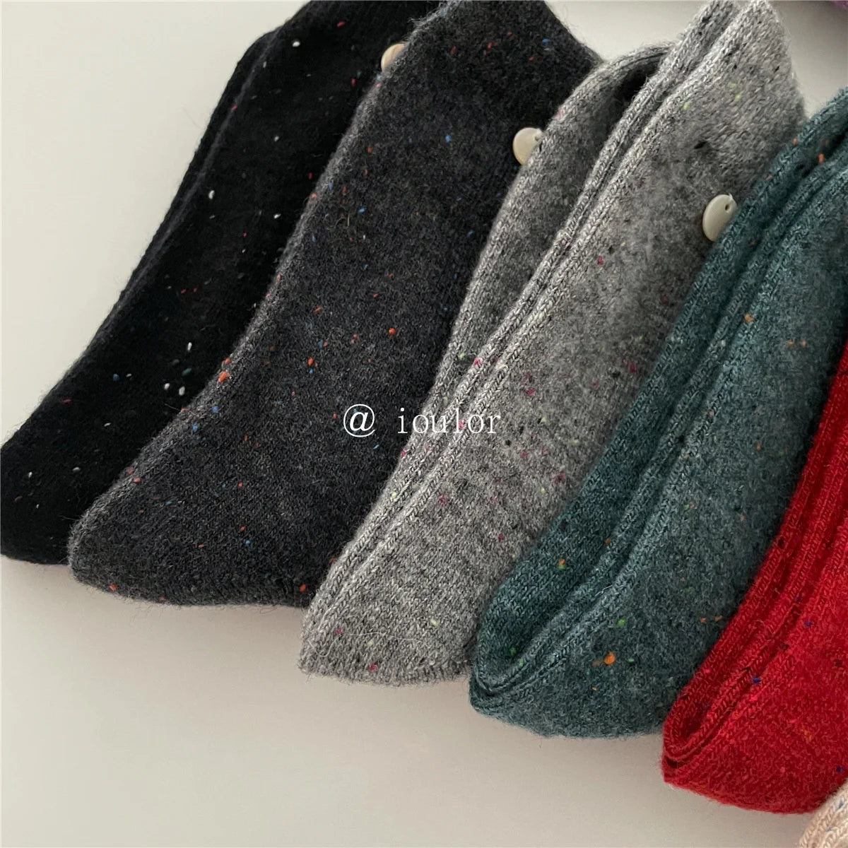 SP&CITY Colored Dotted Sheep Woolen Socks Women's Winter Warm Keeping Middle Tube Socks Casual Thick Korean Fashion Stockings