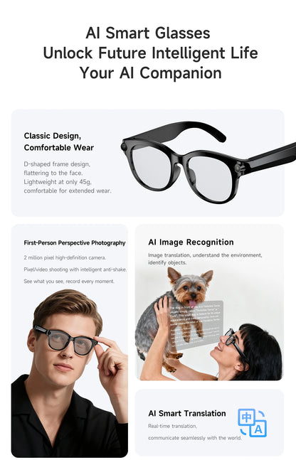 2026 New Smart Glasses Listening To Music Open Listening AI Translation AI Voice Assistant AI Image Recognition Smart Glasses