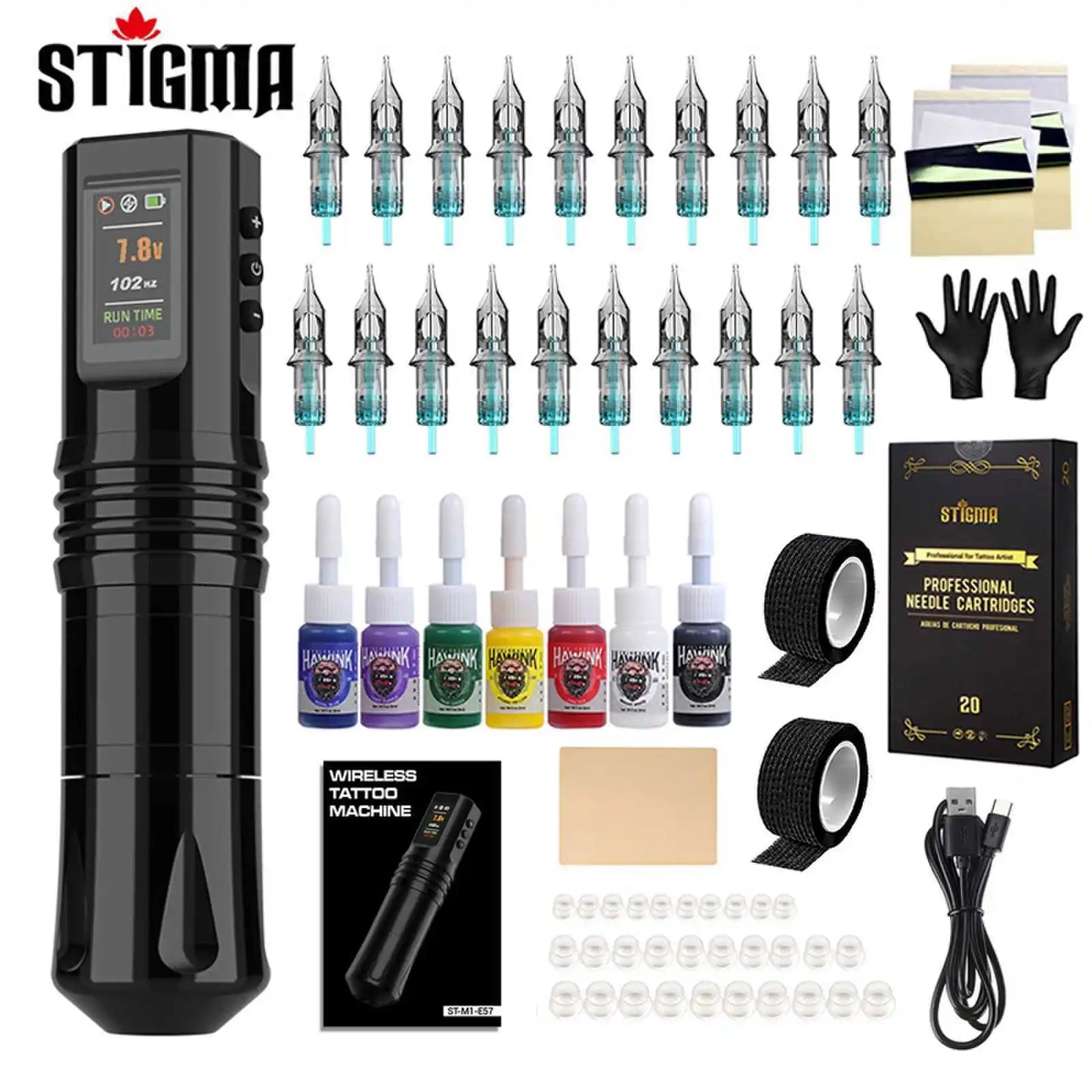 Wireless Tattoo Pen Kit LED Digital Display Wireless Machine Pen 1800mAh with Needles Permanent Makeup Body Kit Tattoo Supplies