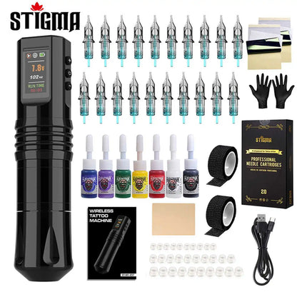Wireless Tattoo Pen Kit LED Digital Display Wireless Machine Pen 1800mAh with Needles Permanent Makeup Body Kit Tattoo Supplies
