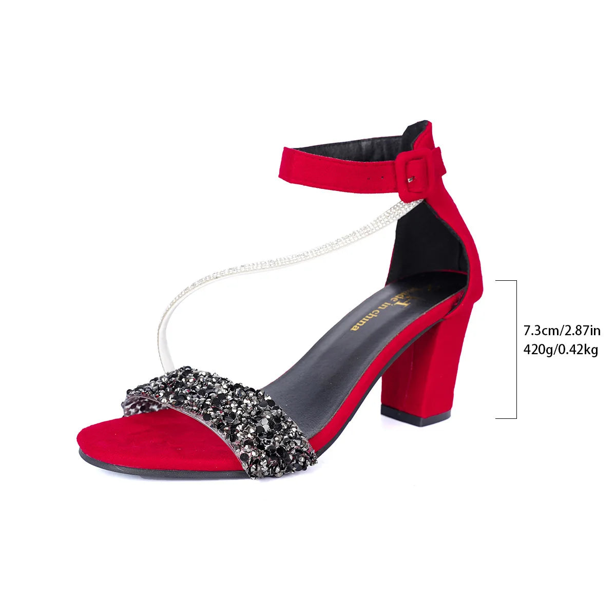 Women's  Summer Fashion Sandals Medium High Heel ne button Sandals Outdoor Fashion Sandals Women Heels Black Red Sandalias