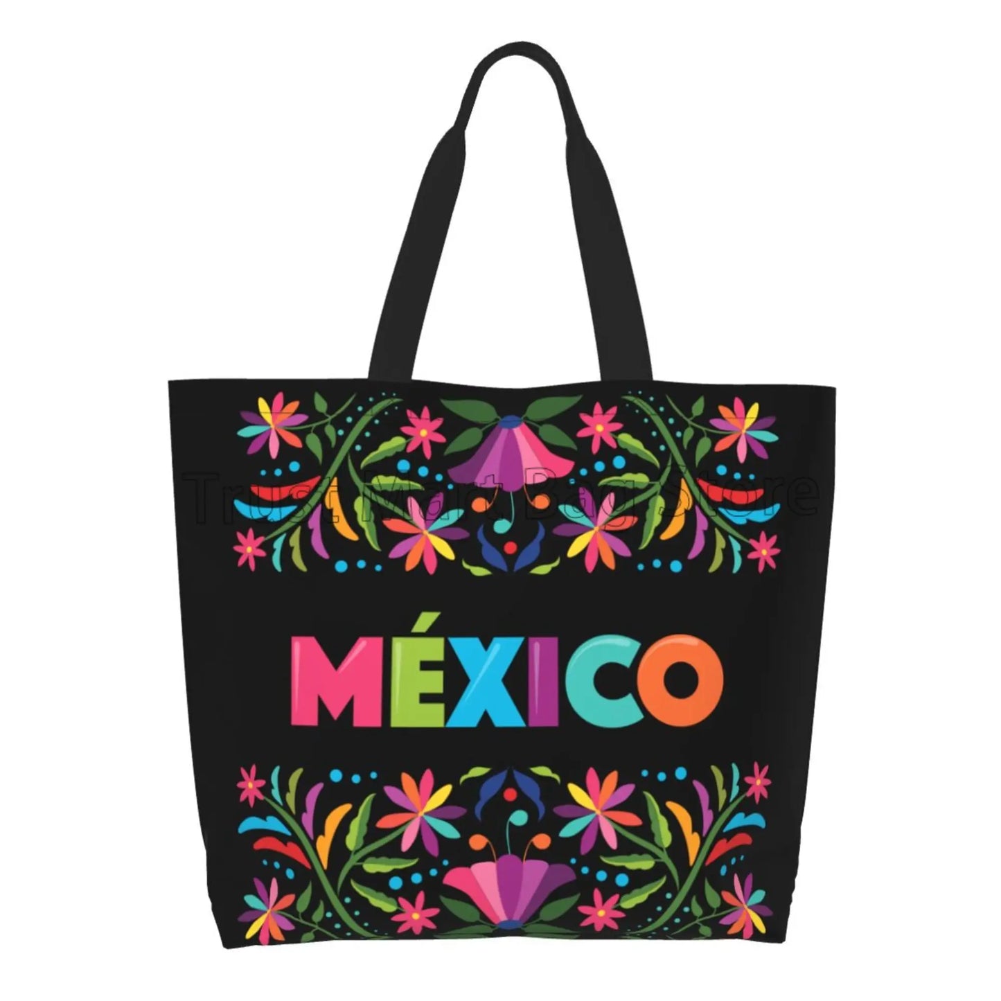 Mexican Ethnic Flowers Tote Bag Large Capacity Zipper Women Grocery Bags Purse Shopping Handbags Casual Travel Shoulder Bag