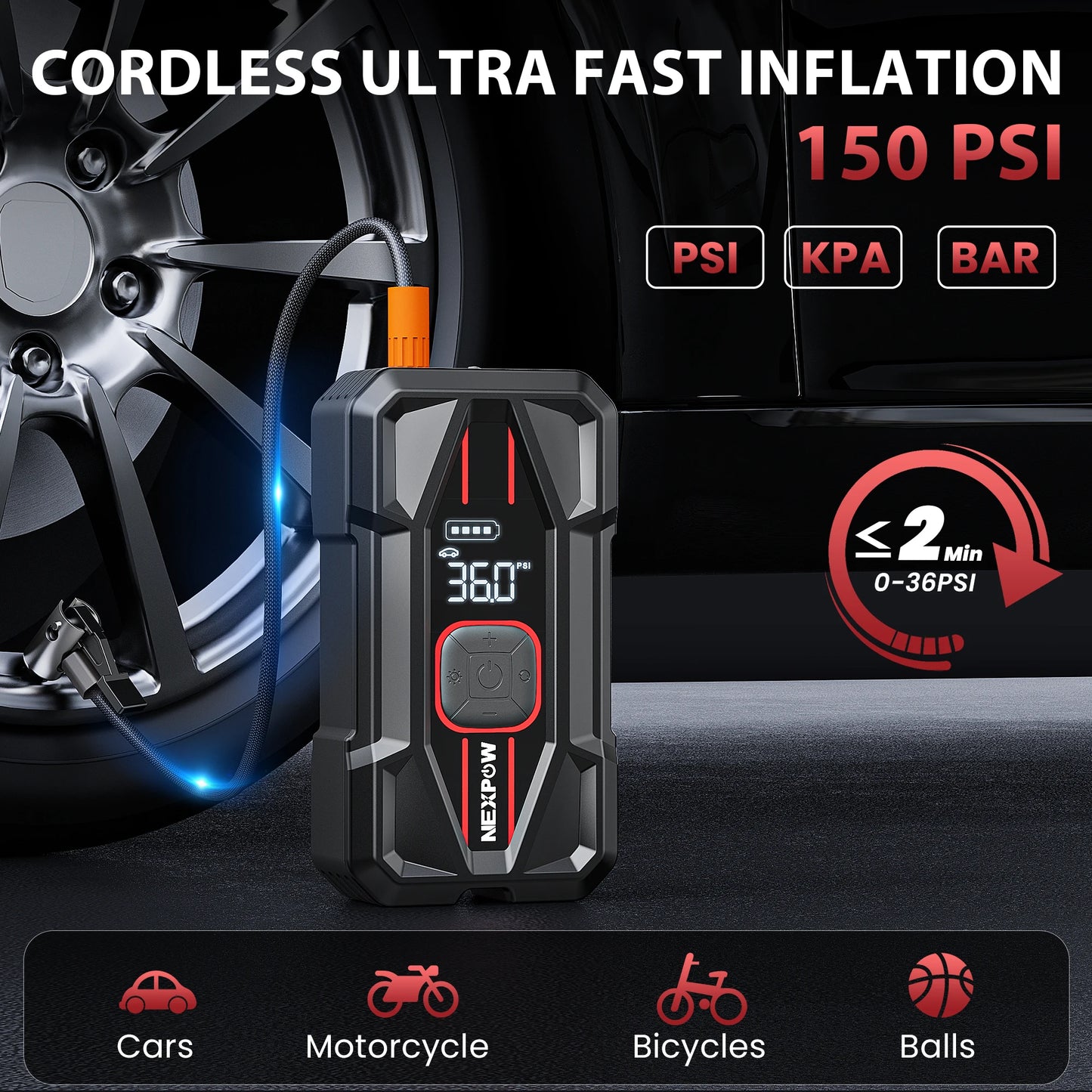 NEXPOW 3000A Car Jump Starter & Air Compressor - 12V 59.2Wh Portable Battery Booster with PD 30W Fast Charge, 150PSI Air Pump, S
