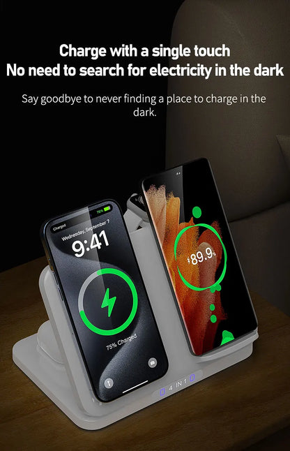 4 in 1 Dual Phone Wireless Charger Stand Magnetic Fast Charging For iPhone 17~12 Samsung S25 Xiaomi Airpods Pro Apple Watch 11~2