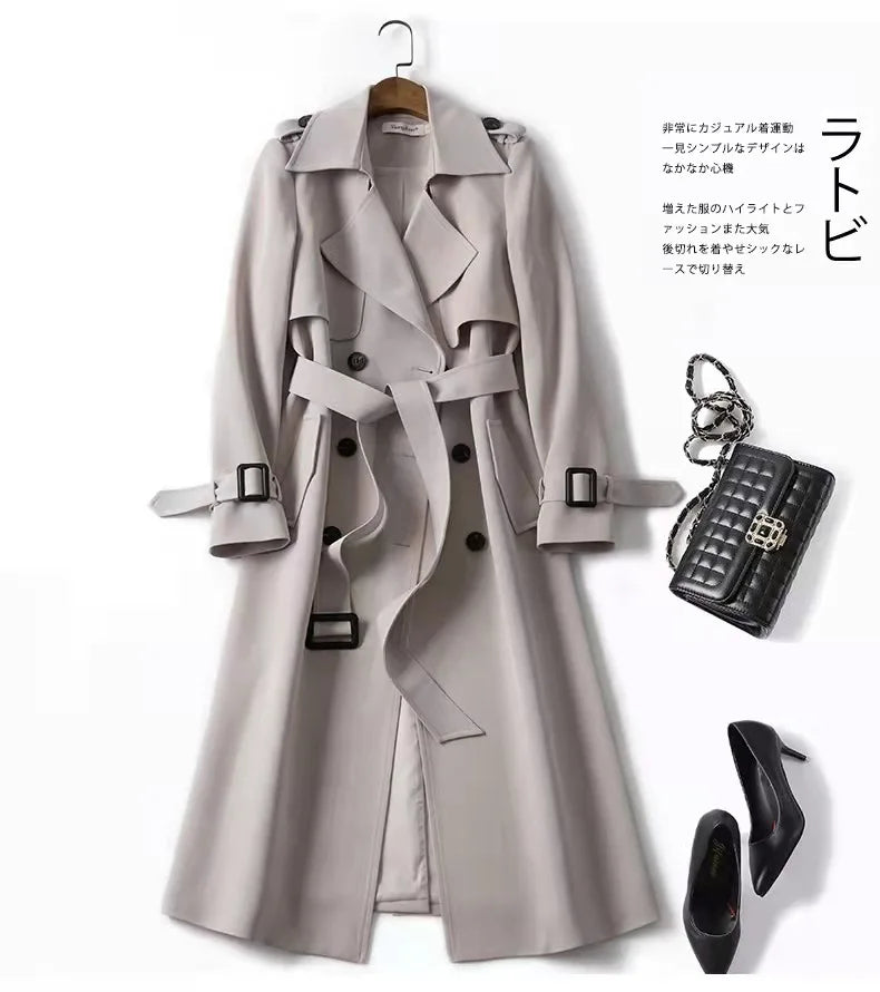 Long Trench Coat Women Lace Up Button Coats Full Sleeve Turn Down Collar Splice Jackets Solid Pockets Office Lady Streetwear