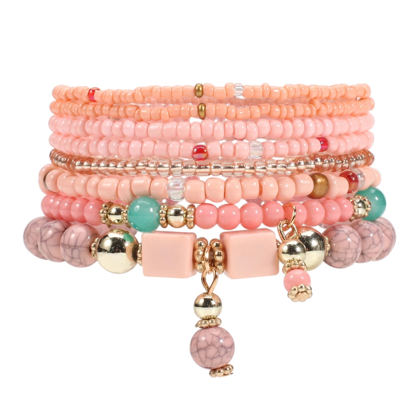 Bohemian Stackable Bead Bracelets for Women Stretch Multilayered Bracelet Set Multicolor Jewelry