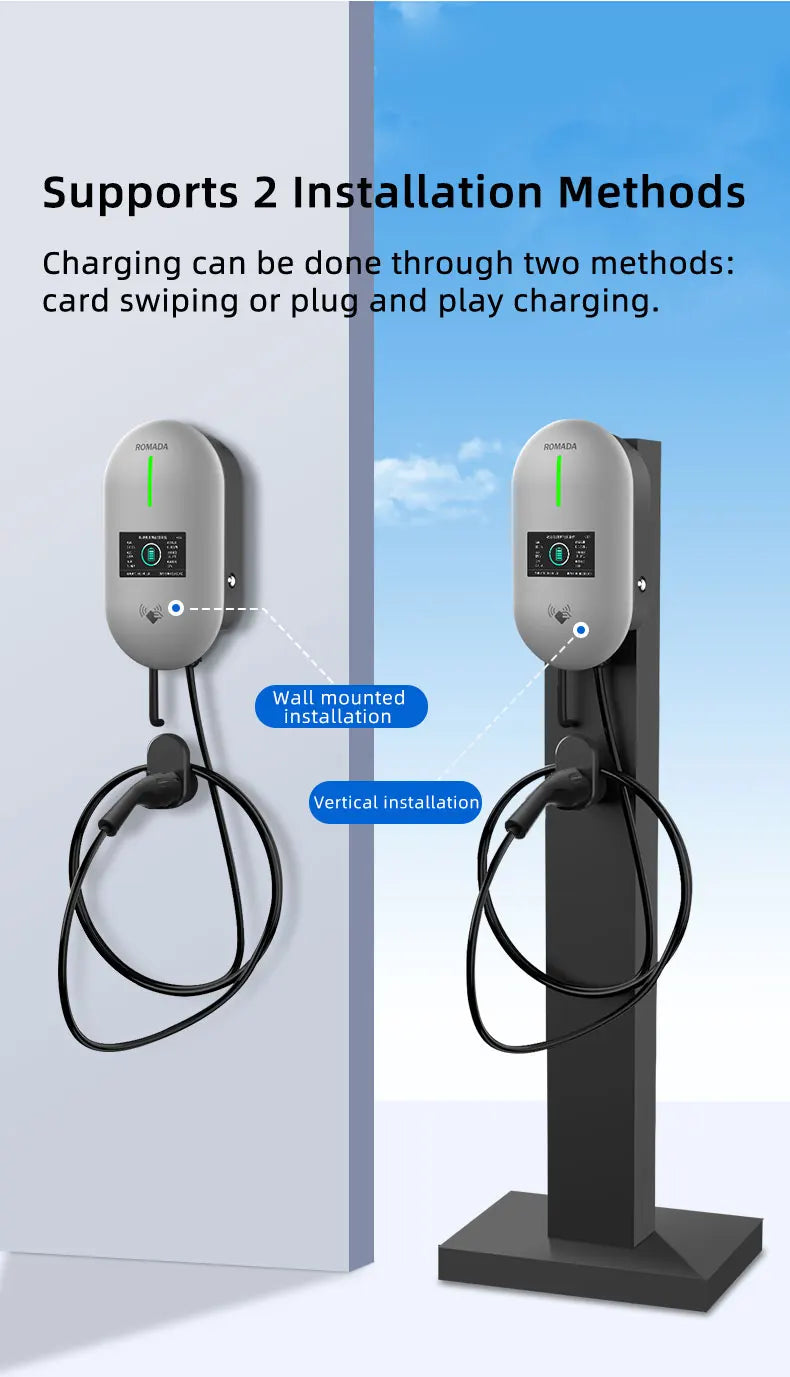 ROMADA EV Charging Station 32A Electric Vehicle Car Charger EVSE Wallbox Wallmount 7KW Type2 Cable IEC62196 Bluetoo APP Control