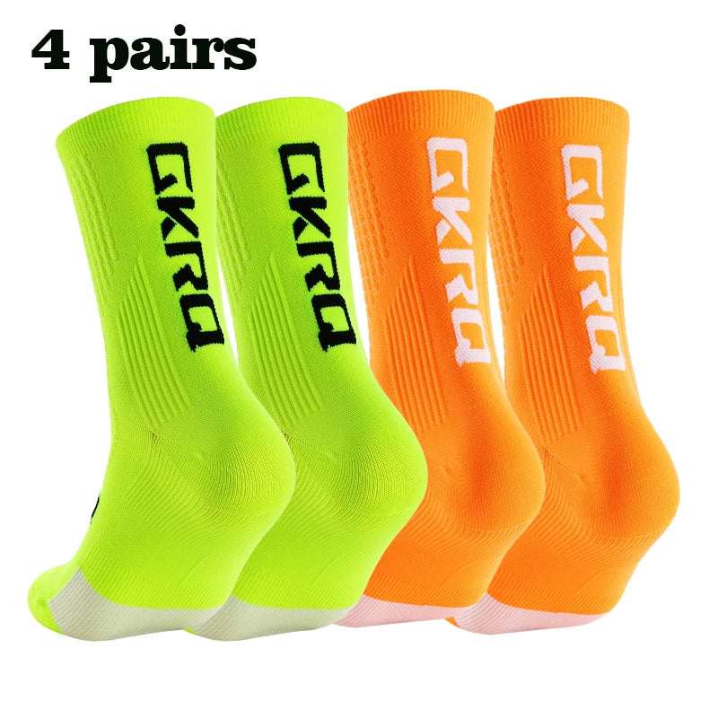 GKRQ 4pairs 2023 New Cycling Socks Bike Nurse Compression Road Bike Running Mtb Knee-high White Sports Funny Brand Black