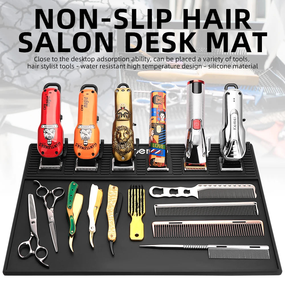 Hair Cutting Tool Storage Pad Anti Slip Waterproof Heat-Insulating Work Pad Magnetic Silicone Barber Shop Desktop Storage Mat