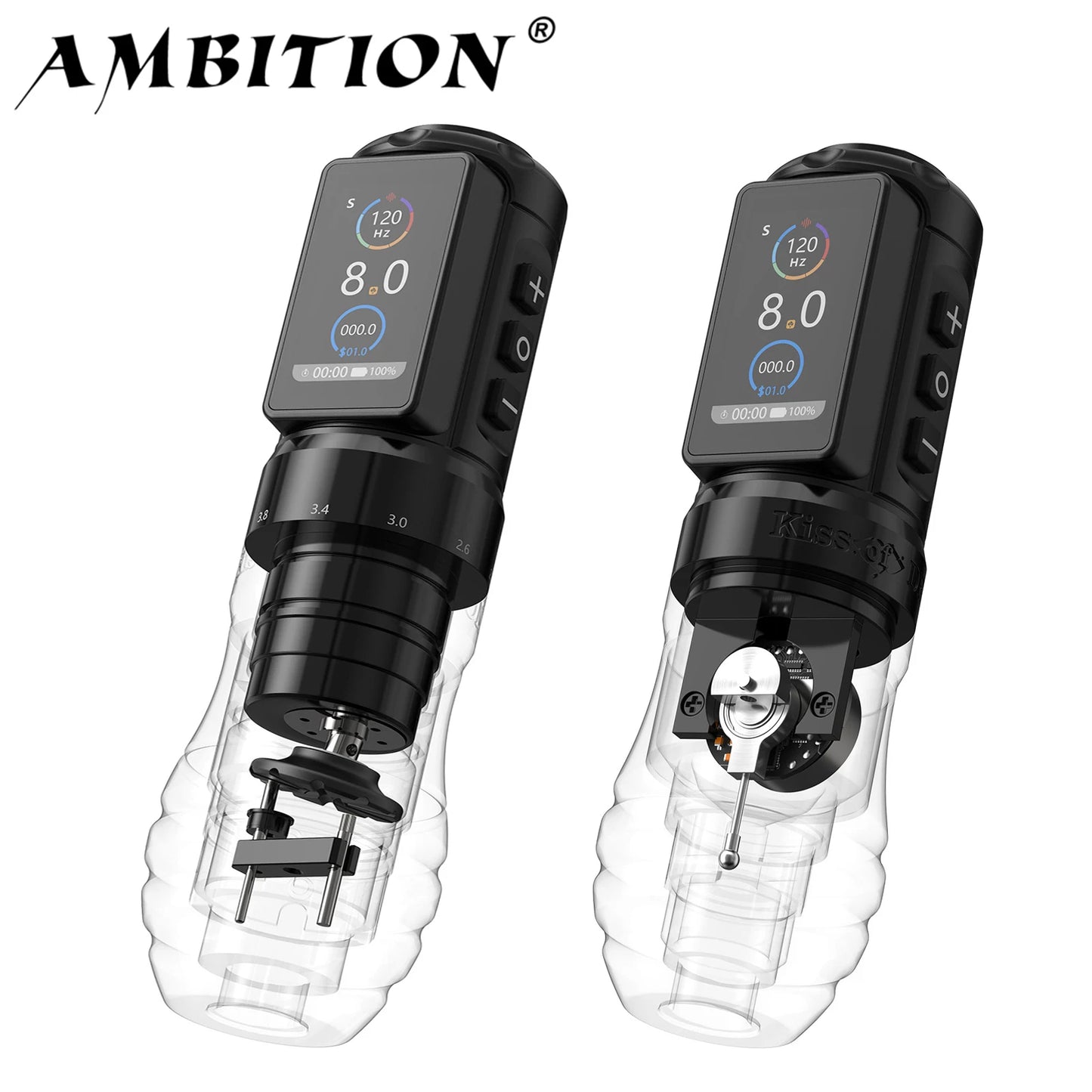 Ambition Wireless Tattoo Machine Traveler-T1 Straight Rod Direct Drive and Traveler-T2 Adjustable Stroke 2.4-4.2mm Battery Pen