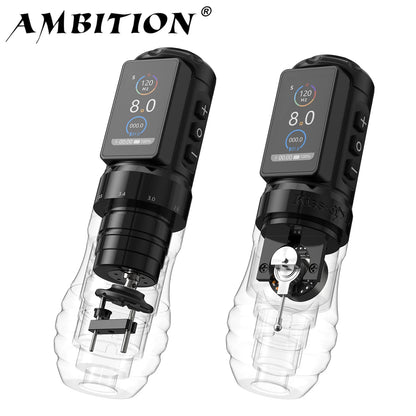 Ambition Wireless Tattoo Machine Traveler-T1 Straight Rod Direct Drive and Traveler-T2 Adjustable Stroke 2.4-4.2mm Battery Pen
