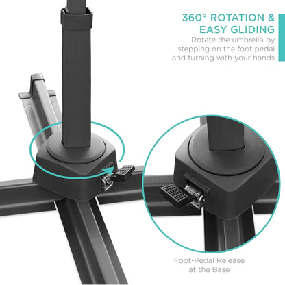 10ft Solar LED Cantilever Patio Umbrella, 360-Degree Rotation Hanging Offset Market Outdoor Sun Shade for Backyard,, Customized