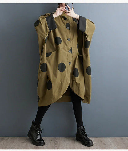 Oversized Polka Dot Trench Coat Women Vintage Autumn Loose Ladies Outwear Casual Trench Coats Fashion Woman Long Jacket Coat