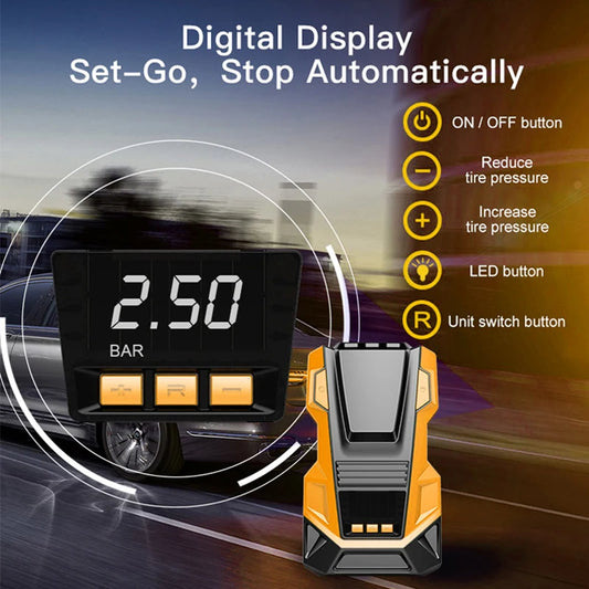 Car Tire Inflator Portable Air Compressor 150PSI Digital Air Pump AC220/110V DC12V With LED Light for Car Motorcycle Bicycle