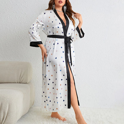 Plus Size Women's Satin Like Nightgown Fashion Long Maxi Sleep Dress100kg Floral Print Loose Fit Robe for Curvy Girls Loungewear