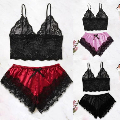 Spaghetti Strap Shorts Women Sleepwear Set Elastic Solid Color Female Camisole Shorts Lace Women Sleepwear Set