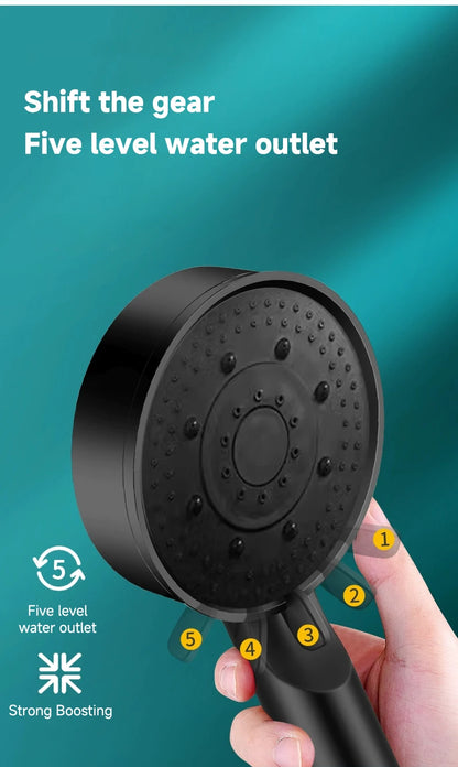 6 Modes Pressure Boost Shower Head Multifunction Adjustable Large Water Shower Nozzle Massage Bathroom Accessory