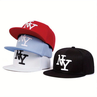 1PC Adjustable Snapback Caps For Men And Women, NY Embroidered Flat Hip Hop Sun Protection Casual Headwear For Travel Holidays