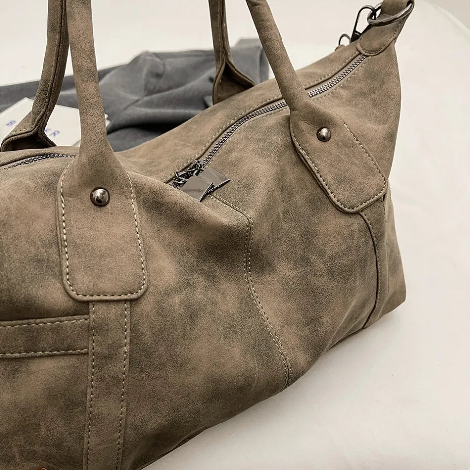 Retro Distressed Suede Texture Boston Hobo Bag Large Capacity Tote Handbag Shoulder Crossbody Bag for Women Daily Commute Trave