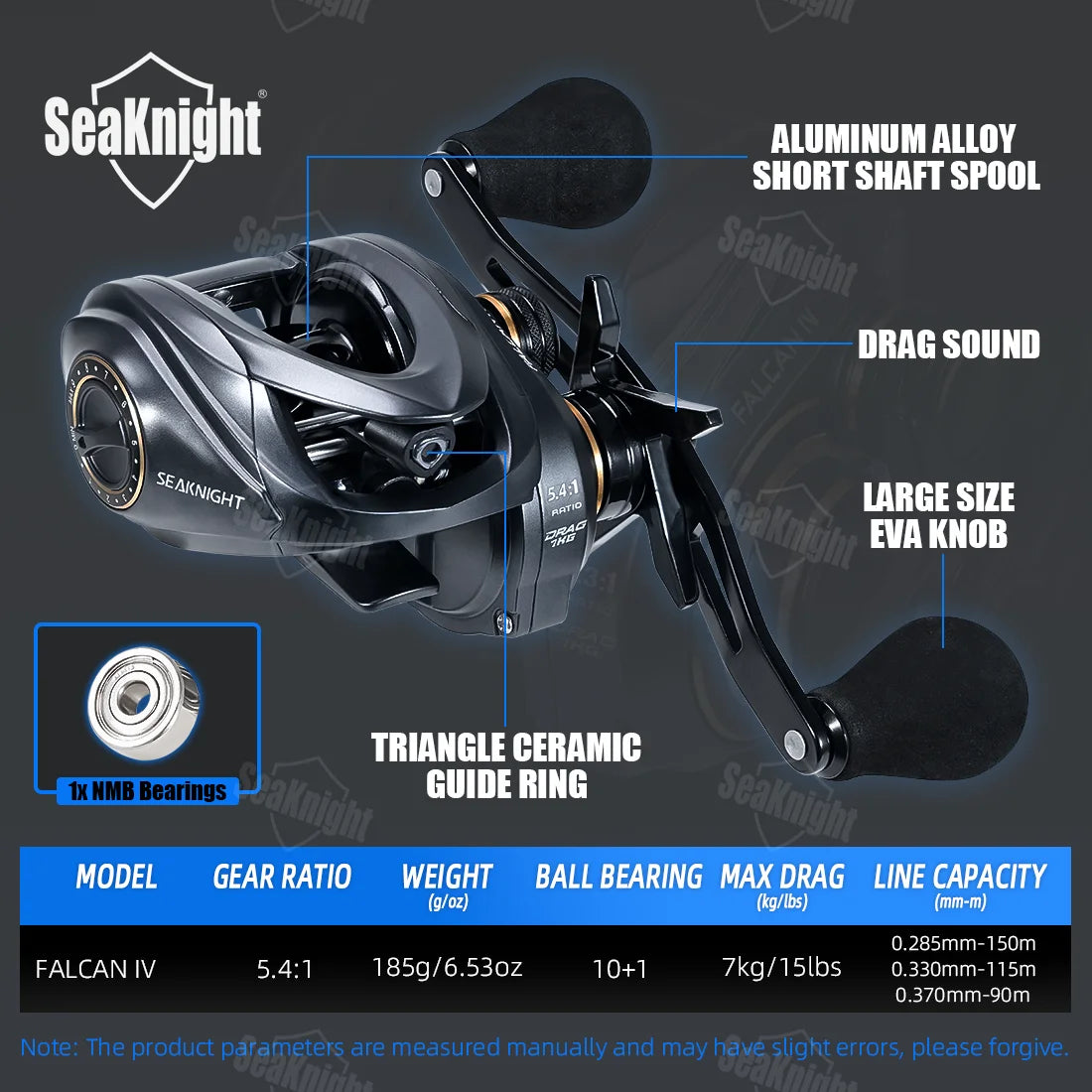 SeaKnight Brand FALCAN IV 5.4:1 185g Lightweight Baitcasting Fishing Reels Carbon Fiber Drag Brass Gear Power Fishing Reel