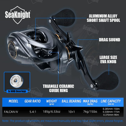 SeaKnight Brand FALCAN IV 5.4:1 185g Lightweight Baitcasting Fishing Reels Carbon Fiber Drag Brass Gear Power Fishing Reel