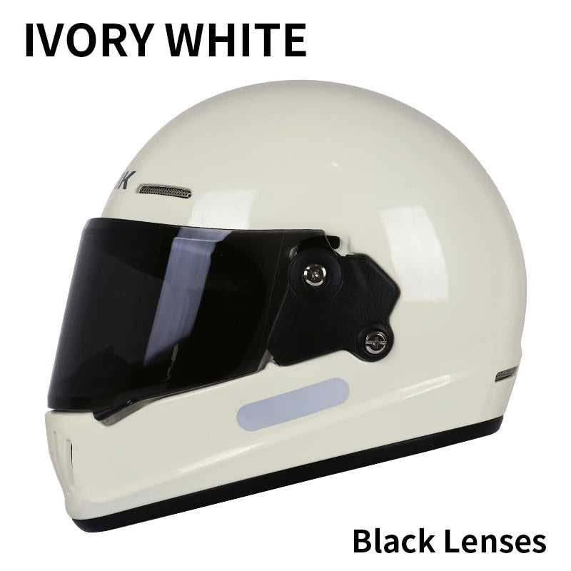 Retro-style full-face helmet with multi-color lenses, ABS material, DOT certified, suitable for all seasons