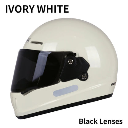 Retro-style full-face helmet with multi-color lenses, ABS material, DOT certified, suitable for all seasons