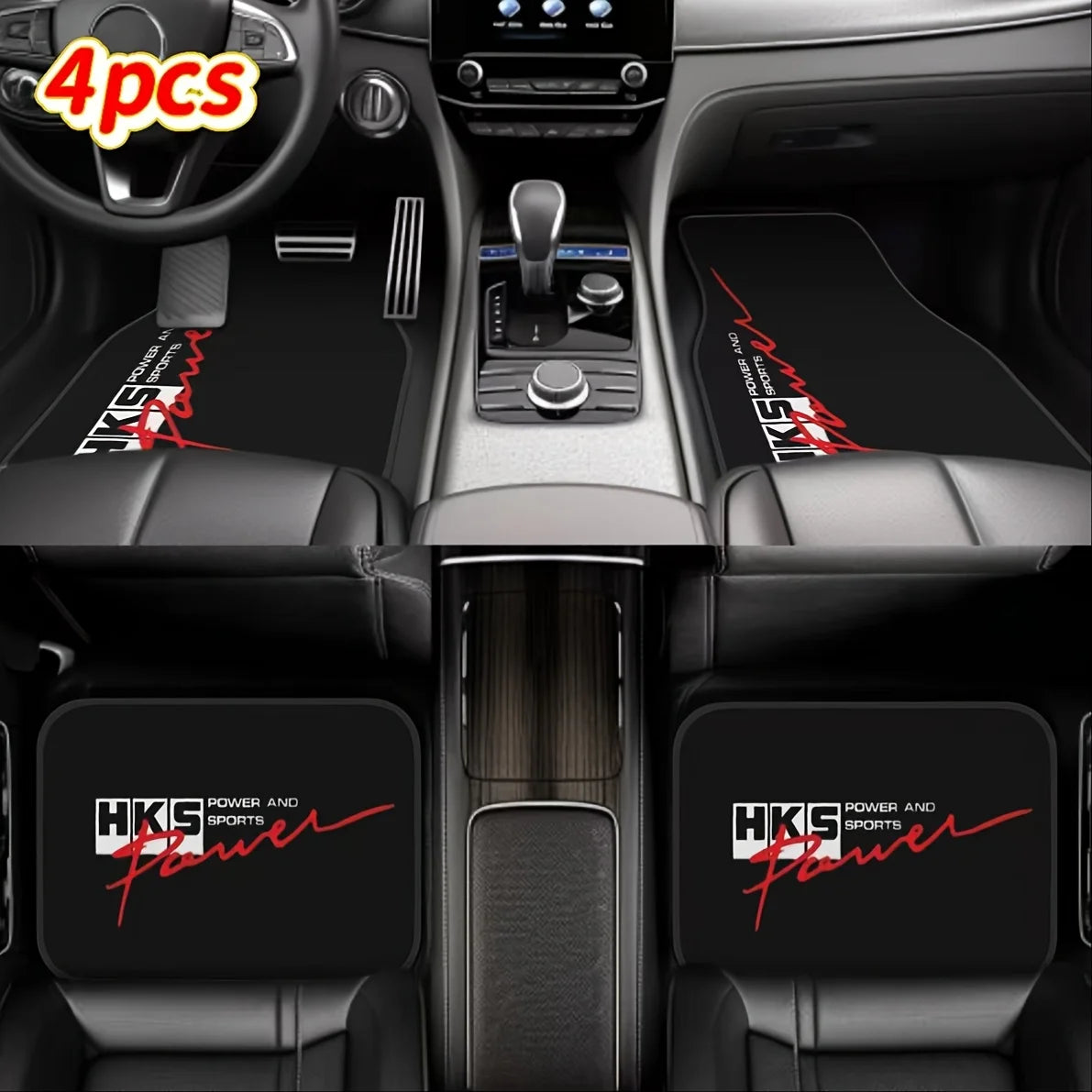 4pcs- Car Floor Mats With HKS POWER AND SPORTS Logo And Vibrant Color Prints, Car Interior Upgrades, Eye-Catching Patterns, High