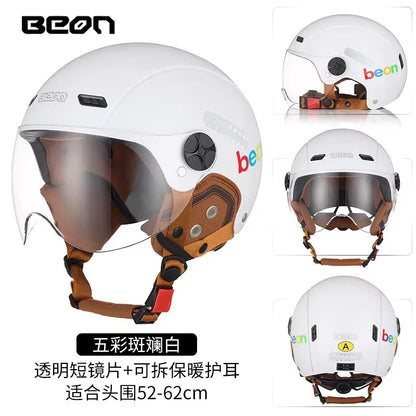 BEON Light Helmet Electric Motorcycle Lightweight Half Helmet Detachable Warm Ear Protection Capacete De Motocicleta