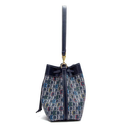 CHCH Women's Bucket Bag Spring New Wine Red Drawstring Bag Dual purpose Shoulder Strap Commuter Wallet